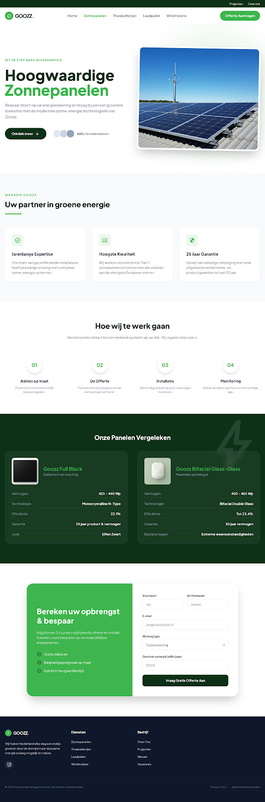 Goozz Green Energy diensten pagina